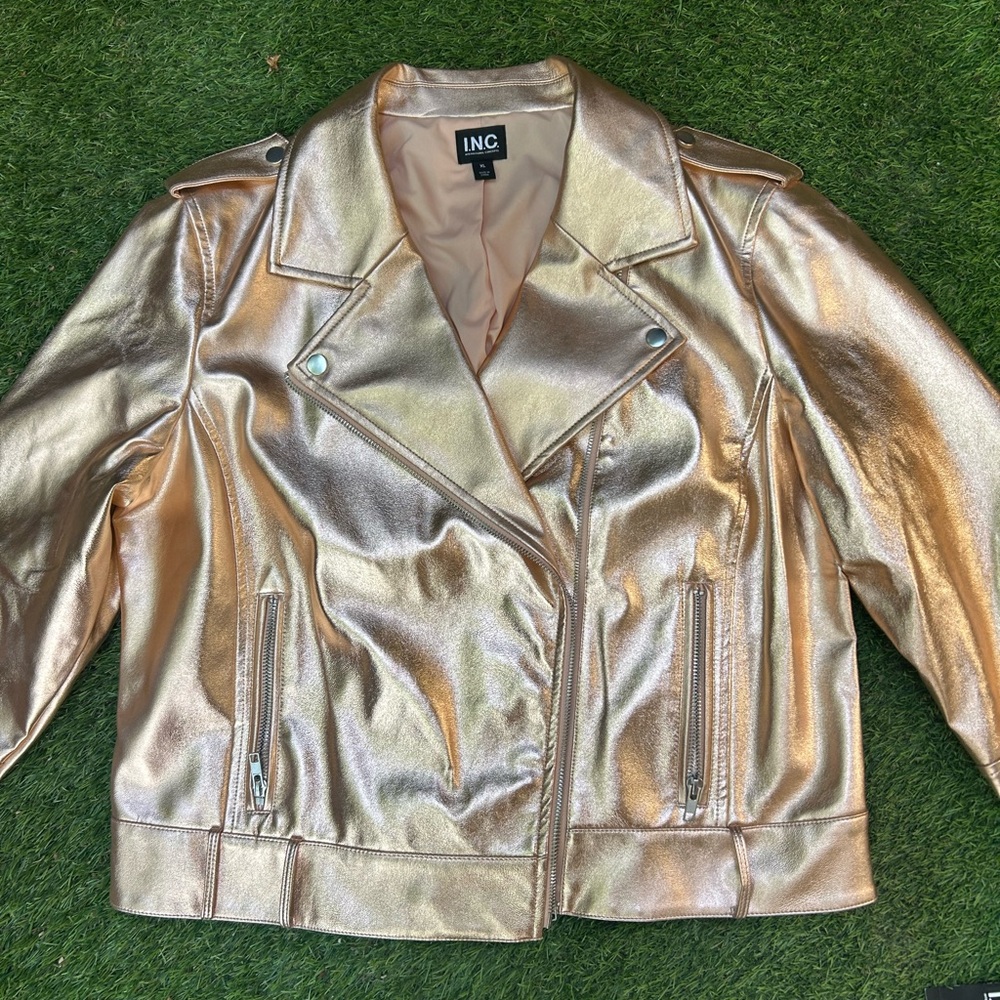 INC International Concepts Women's Rose Gold Faux Leather Jacket